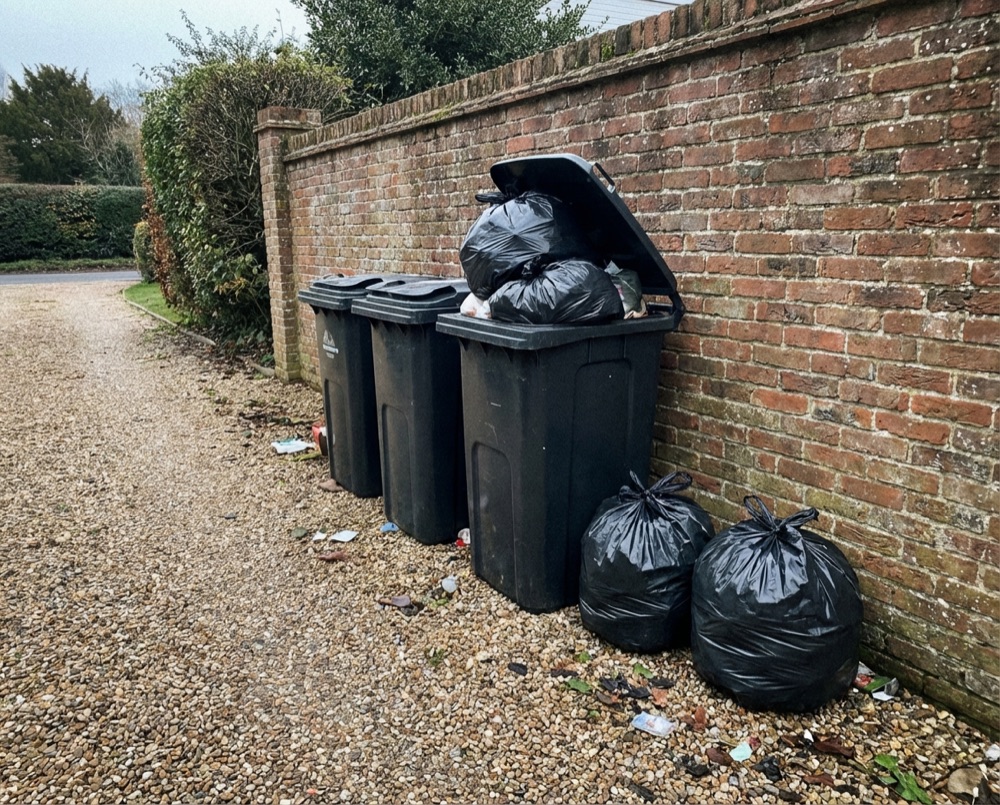 Overflowing wheelie bins in Arundel needing private collection