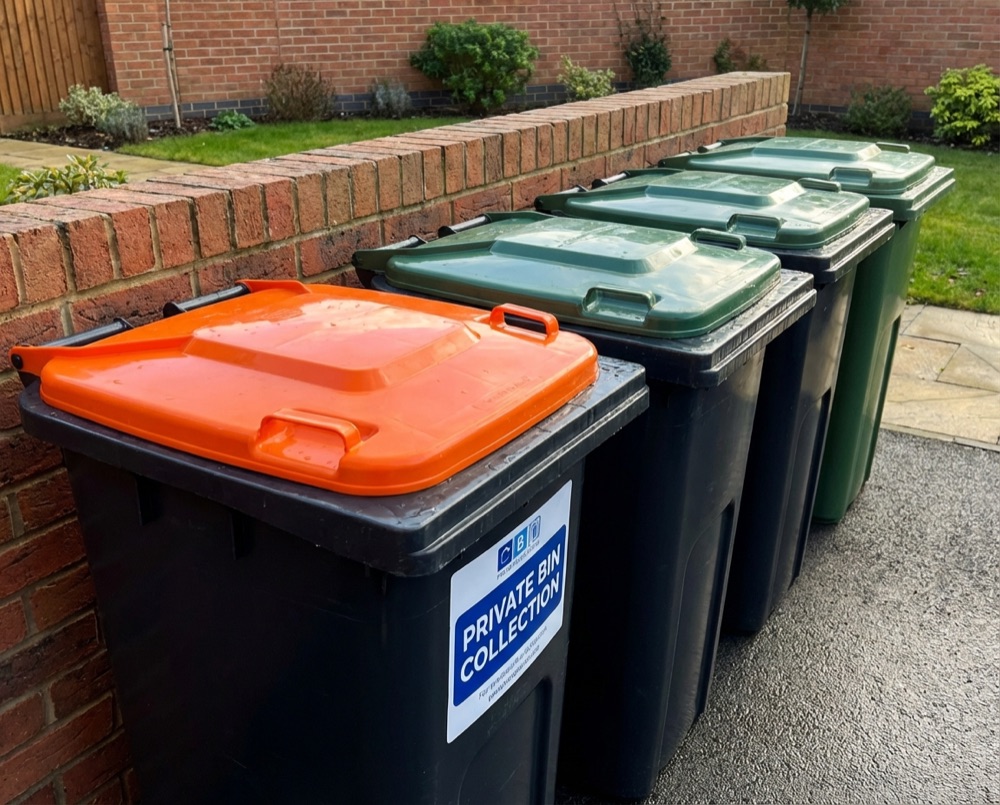 Recycling and general waste bins on a Arundel street